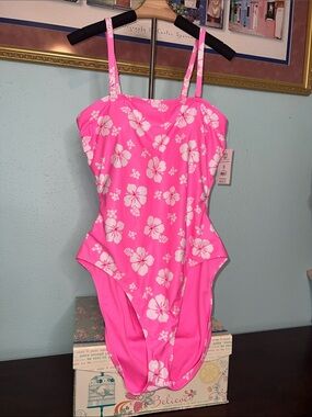 NWT No Boundaries Hot Pink & White Floral One-Piece Swimsuit